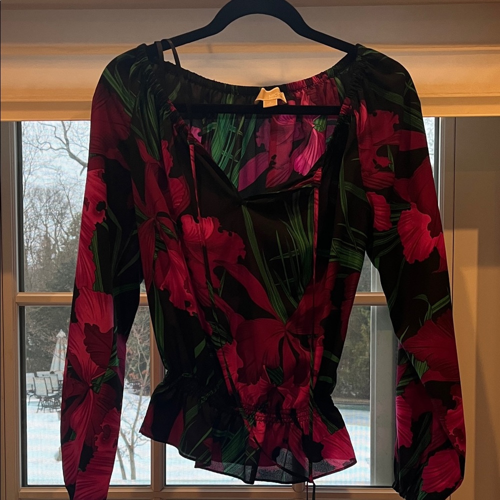 MICHAEL Michael Kors Black and Pink Floral Blouse